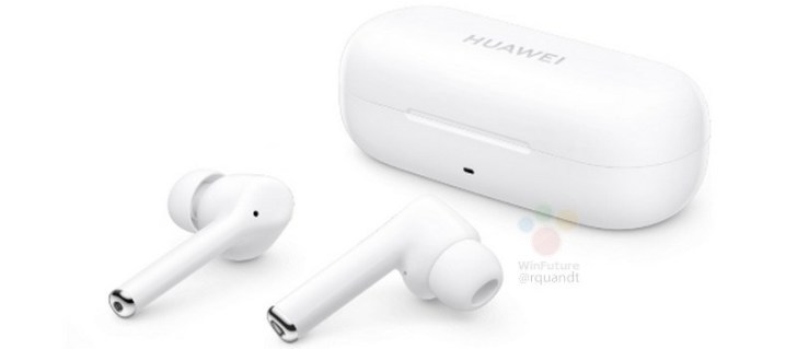 Huawei FreeBuds 3i -kuulokkeet ja säilytys/latauskotelo. Kuva: WinFuture.de.