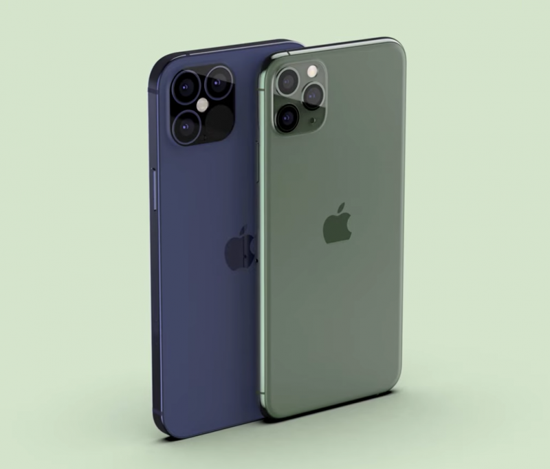 Etualalla iPhone 11 Pro Max ja taustalla seuraavan sukupolven mallin renderöinti.