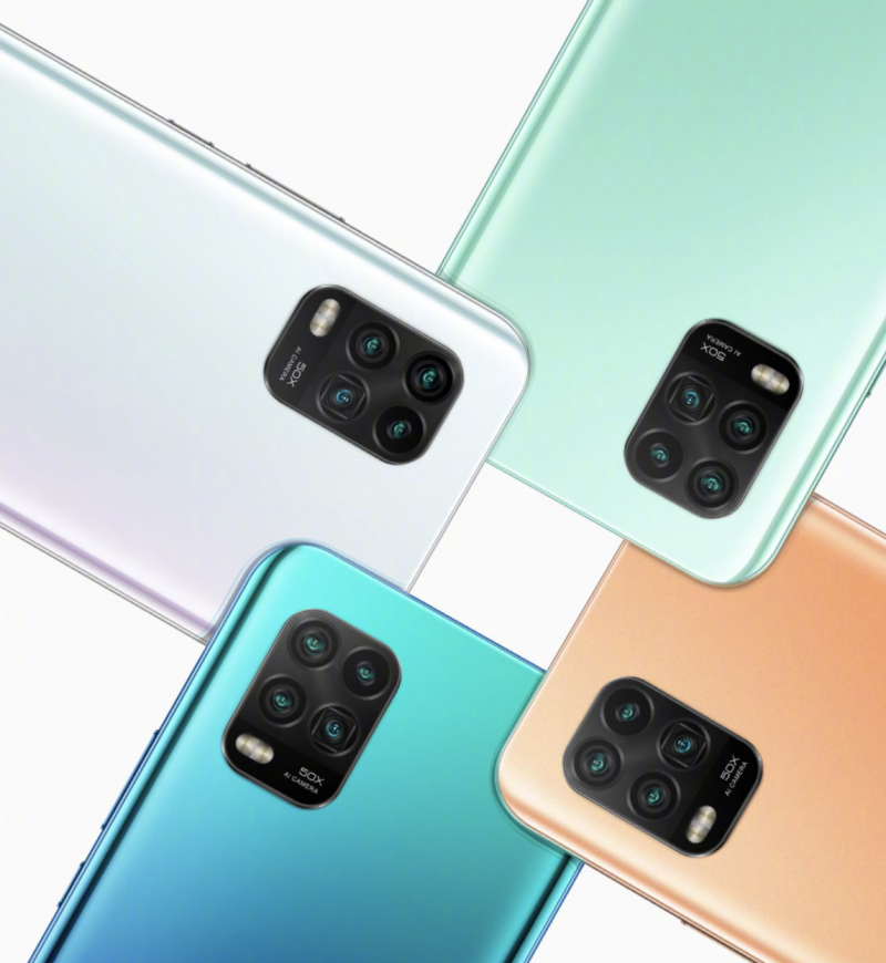 Kiinan markkinoille esiteltävä Xiaomi Mi 10 Youth Edition eri väreissä. Esillä takakameranelikko.