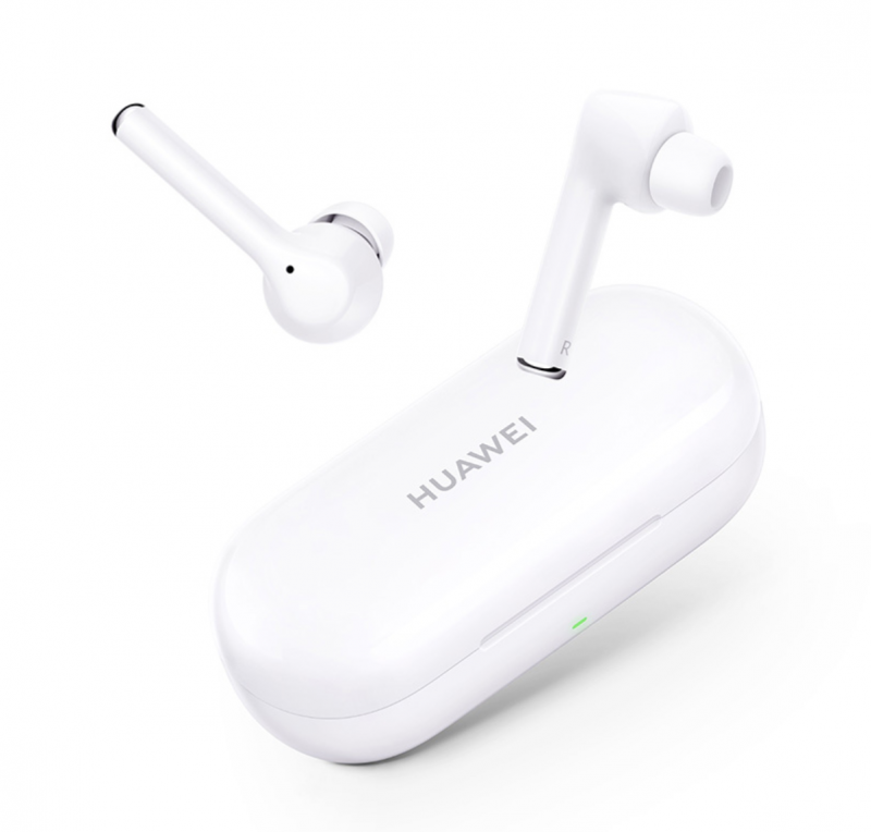 Täyslangattomat Huawei FreeBuds 3i -kuulokkeet ja latauskotelo.