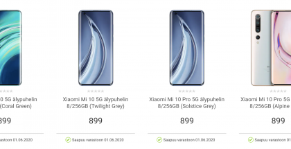 Xiaomi Mi 10 ja Mi 10 Pro listattuna Gigantin valikoimiin.