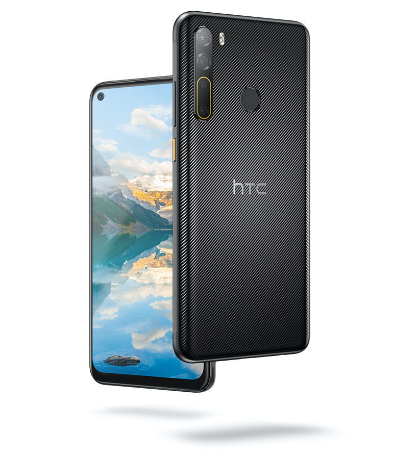 HTC Desire 20 Pron takapinta on viimeistelty viivakuvioinnilla.