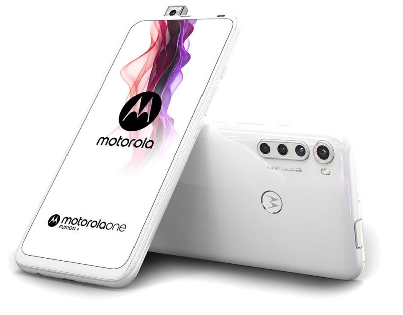 Motorola One Fusion+ valkoisena.