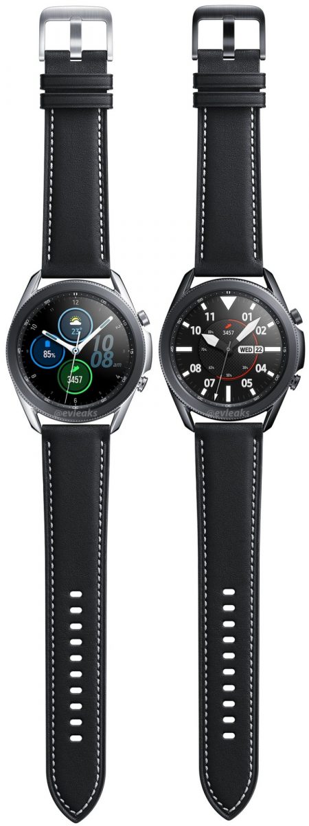 Samsung Galaxy Watch3 hopeana ja mustana värivaihtoehtona 45 millimetrin koossa. Kuva: evleaks / Evan Blass.