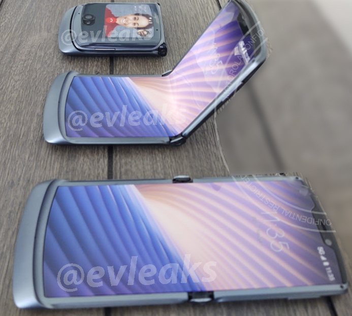 Tuleva 5G-yhteyksiä tukeva taittuvanäyttöinen Motorola razr (koodinimi Odyssey). Kuva: evleaks / Evan Blass.