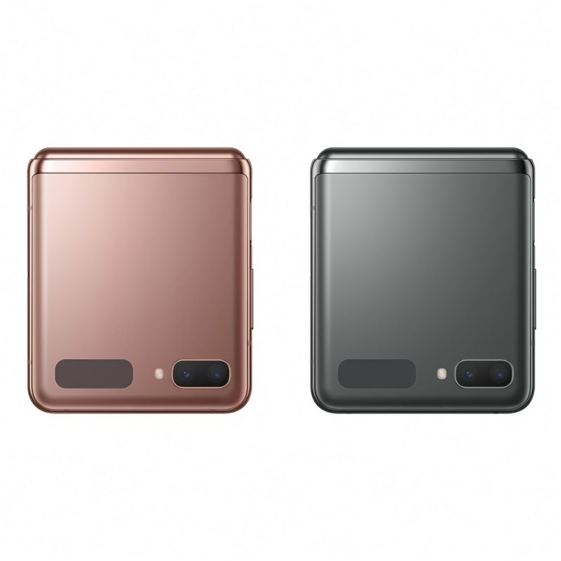 Samsung Galaxy Z Flip 5G:n kaksi värivaihtoehtoa, Mystic Bronze ja Mystic Gray.