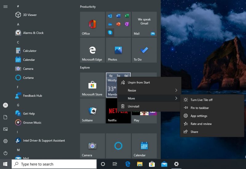 Windows 10:n Käynnistä-valikko on uudistumassa ilmeeltään yhtenäisemmäksi.
