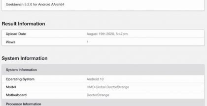 HMD Globalin Doctor Strange -koodinimellisen älypuhelimen tiedot GeekBench-suorituskykytestissä.