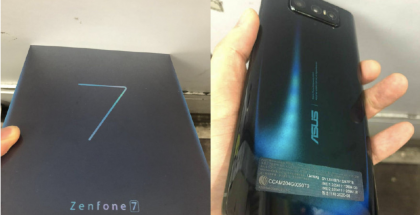Asus ZenFone 7:n myyntipakkaus ja itse puhelin vuotokuvissa.