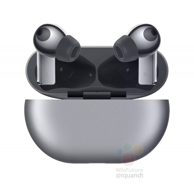 Huawei FreeBuds Pro -kuulokkeet hopeisena. Kuva: WinFuture.de.