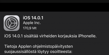 iOS 14.0.1 on nyt ladattavissa.