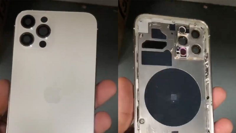 Uuden 6,1 tuuman Pro-mallin iPhonen runko aiemmassa vuotokuvassa. Esillä uusi kamera-asettelu sisältäen paikan LiDAR-skannerille.