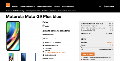 Moto G9 Plus jo Slovakian Orangen verkkosivuilla.