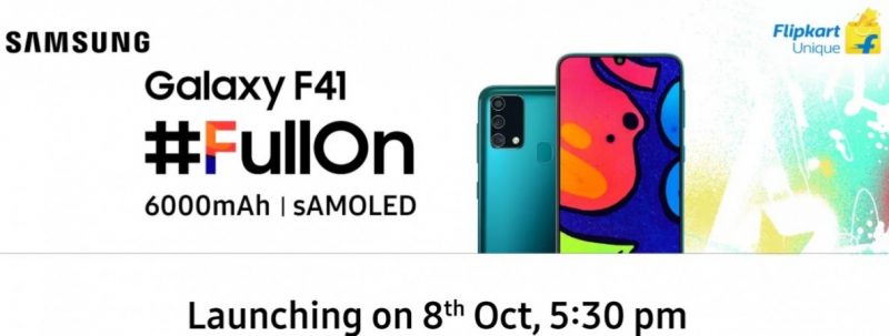 Samsung Galaxy F41 julkistetaan 8. lokakuuta Intiassa.