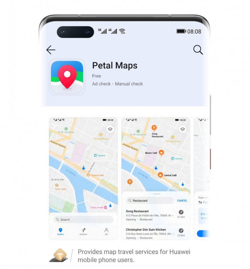 Petal Maps on tulossa ladattavaksi, aluksi beetatestiversiona, AppGallery-sovelluskaupasta.