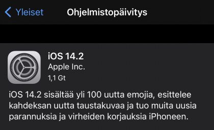 iOS 14.2 on nyt ladattavissa.