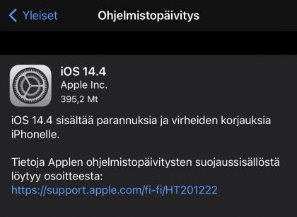 iOS 14.4 on nyt ladattavissa.