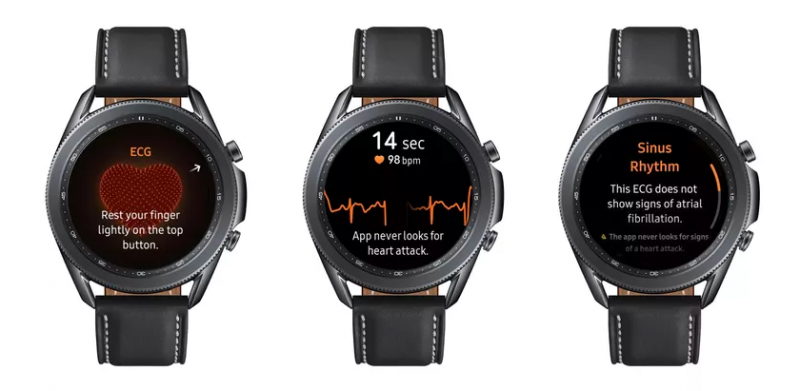 Samsung Galaxy Watch3 ja EKG-sydänsähkökäyrän mittaustoiminto.