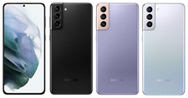 Samsung Galaxy S21+ 5G:n värivaihtoehdot ovat musta, violetti ja hopea.
