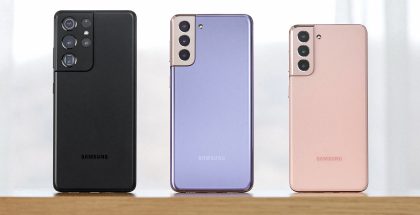 Samsung Galaxy S21 Ultra, Galaxy S21+ ja Galaxy S21.