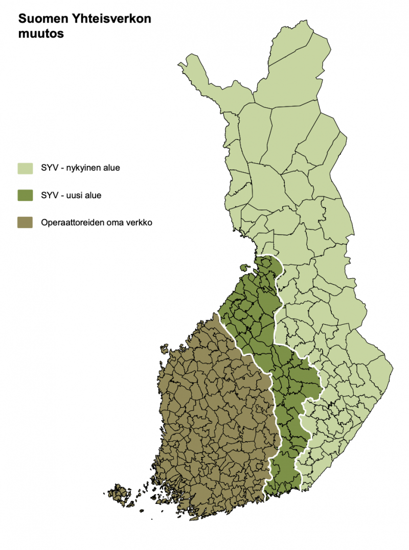 Näin Suomen Yhteisverkon alue laajenee.