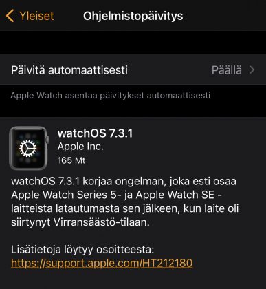 watchOS 7.3.1 on nyt ladattavissa.