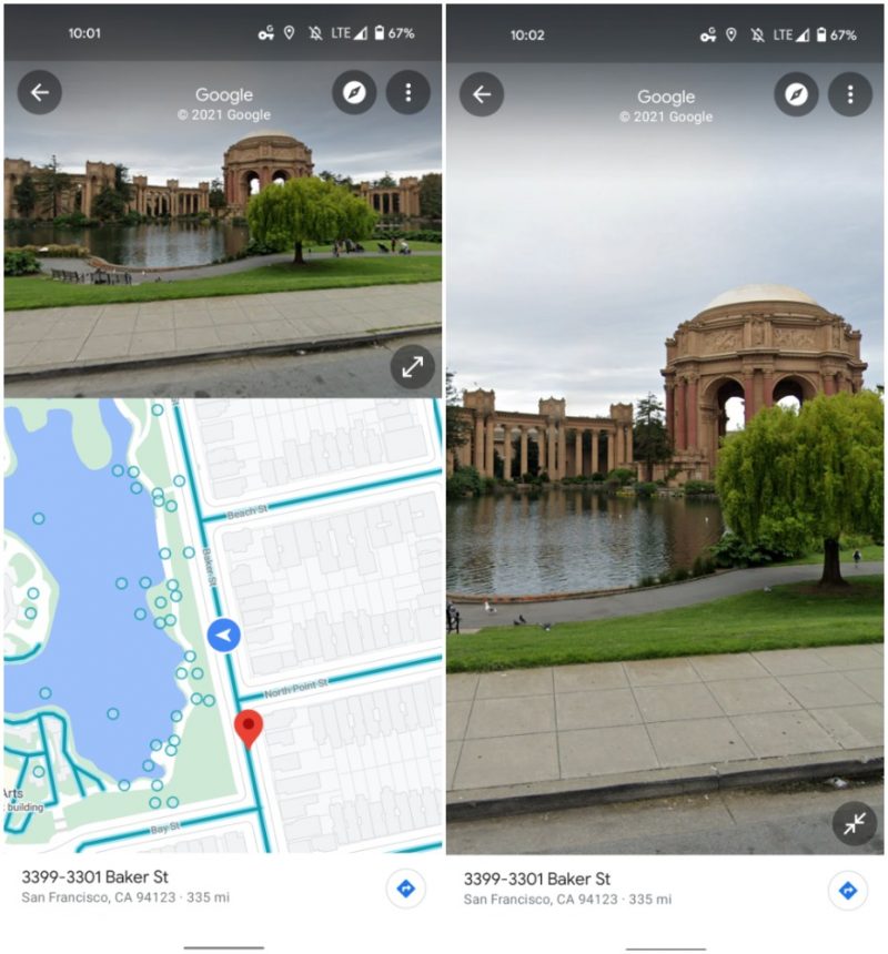 Google Mapsin Android-sovellukseen on jakelussa näytön kartalle ja Street View'lle jakava jaetun näytön näkymä. Kuvat: 9to5Google.
