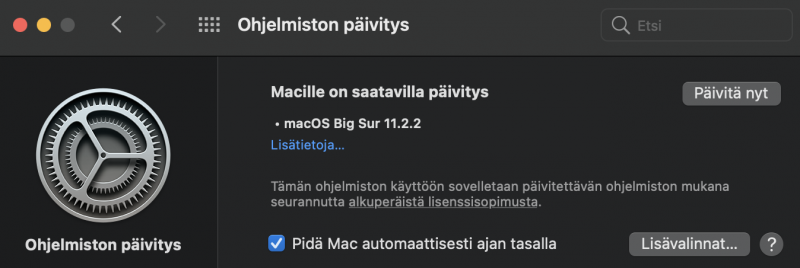 macOS Big Sur 11.2.2 sisältää tärkeän korjauksen.