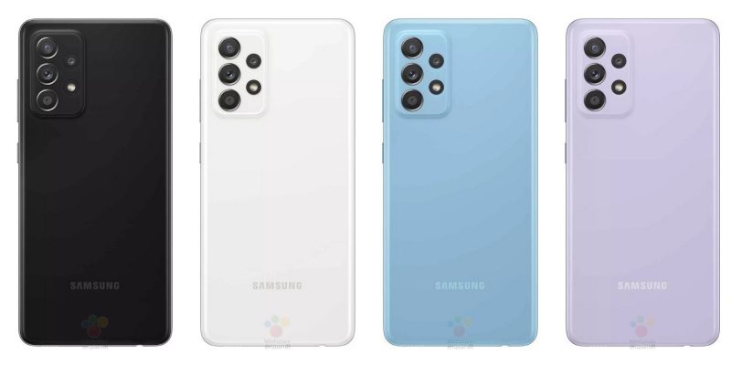 Galaxy A52 -puhelinten neljä värivaihtoehtoa. Kuva: WinFuture.de.