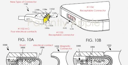 Applen patentoima uudenlainen magneettiliitäntä esimerkiksi iPhoneen. Kuva: Patently Apple.