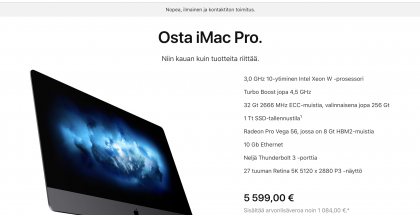 iMac Pro on saatavilla Applelta enää vain perusmallina, ja sekin vain niin kauan kuin tuotteita riittää.