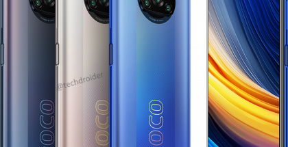 Poco X3 Pro kolmena eri värivaihtoehtona aiemmin vuotaneessa kuvassa. Kuva: TechDroider.