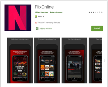Haittaohjelmasovellus oli listattu FlixOnline-nimellä Google Playssa.