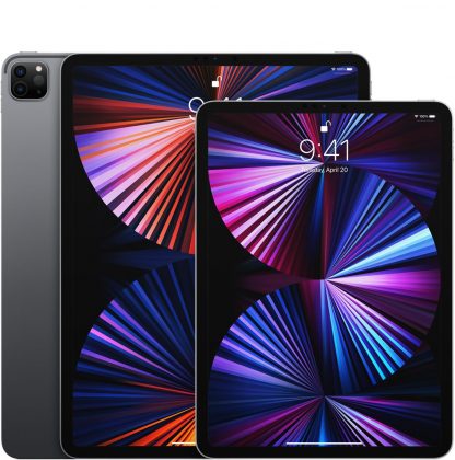 Kuvassa nykyiset 12,9 tuuman iPad Pro (5. sukupolvi) ja 11 tuuman iPad Pro (3. sukupolvi), joissa on mini-LED-taustavalolliset LCD-näytöt.