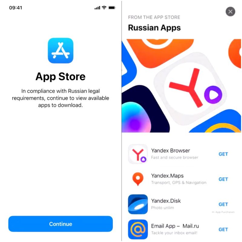 Näin iPhonen käyttöönotossa Venäjällä kerrotaan Venäjän lain vaatimuksista ja esitellään asennettavaksi venäläisiä sovelluksia.