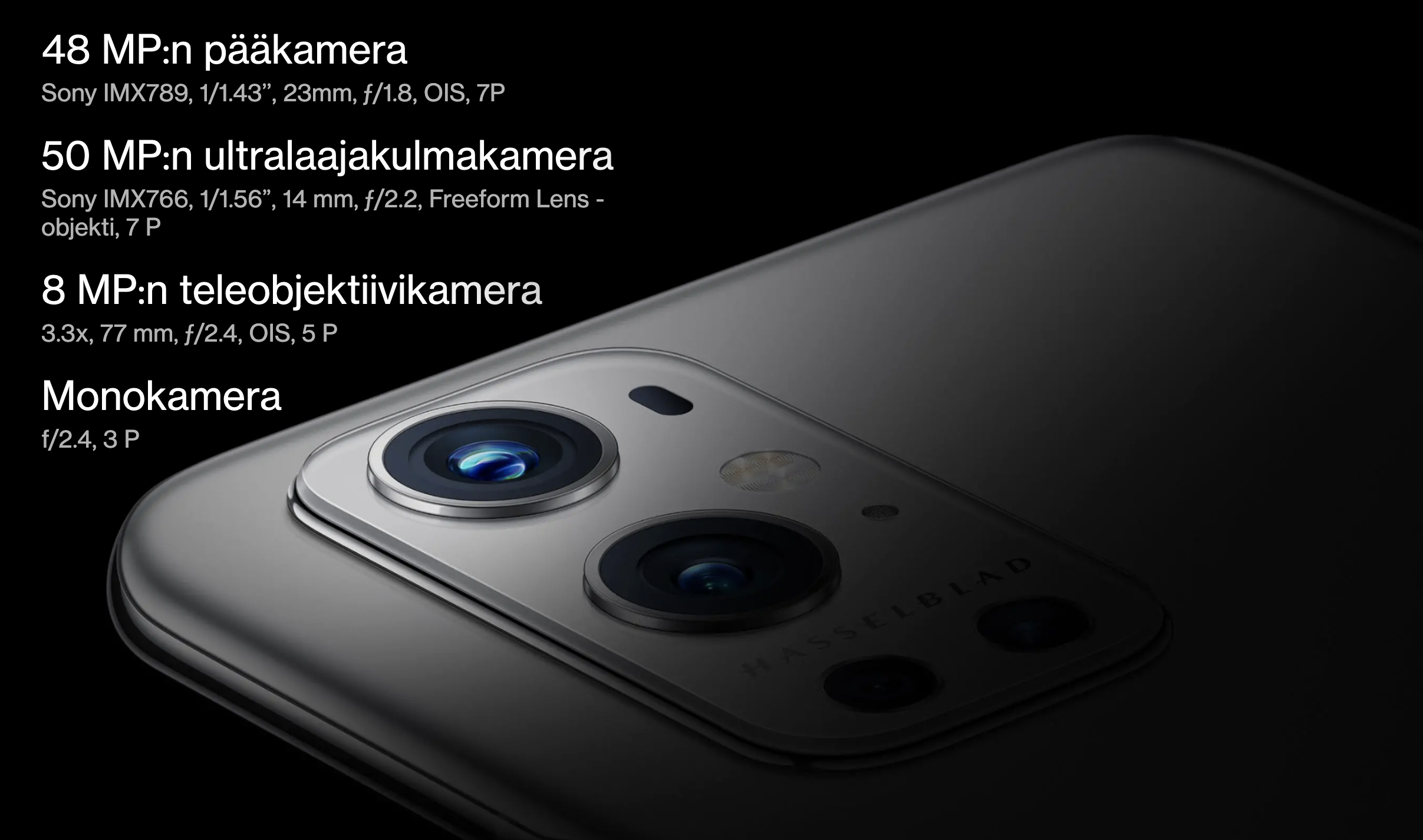 OnePlus 9 Prossa on neljä takakameraa.