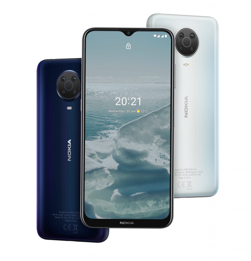 Nokia G20 kahtena värivaihtoehtonaan.