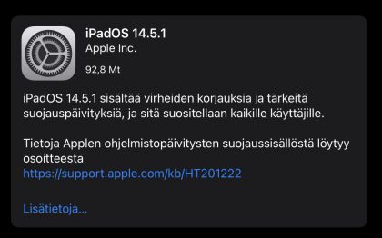 iOS ja iPadOS 14.5.1 ovat nyt saatavissa.