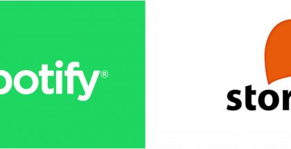 Spotify Storytel logot.