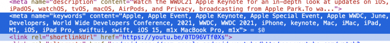 Applen WWDC 2021 -julkistustilaisuuden YouTube-videon yhteydestä löytyvät avainsanat m1x MacBook Pro ja m1x.