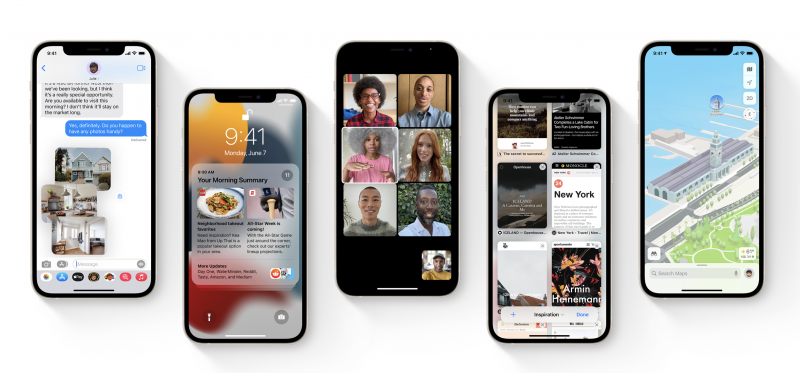 iOS 15:n uudistuksia: kuvapinot Viesteissä, ilmoitusten yhteenveto, ruudukkonäkymä FaceTimessa, uuden käyttöliittymän Safari ja uudistunut Kartat.