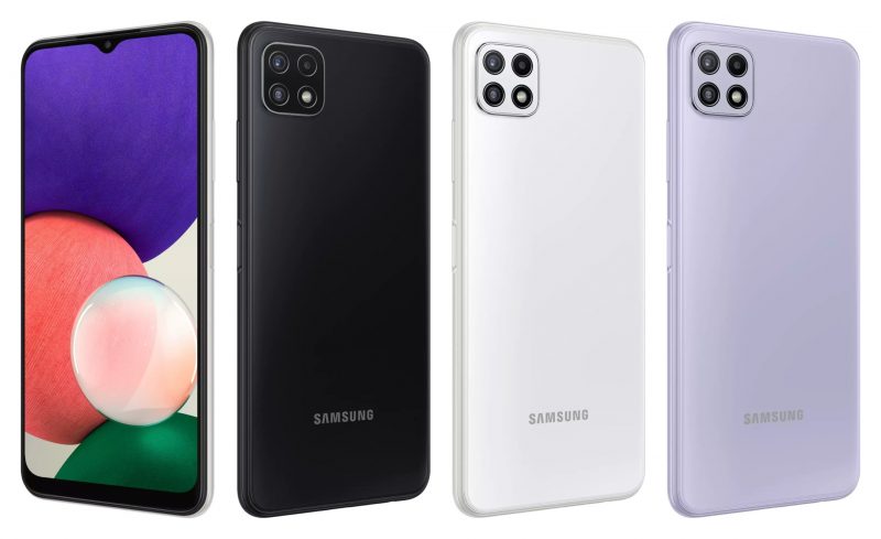 Samsung Galaxy A22 5G eri väreissä.