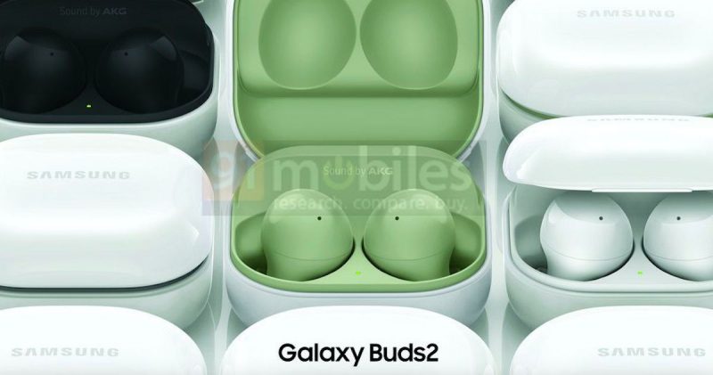 Aiempi Galaxy Buds2 -kuvavuoto esitteli pirteämmän vihreän värin. Kuva: 91mobiles.
