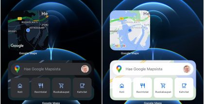 Google Mapsin widgetit tummassa ja vaaleassa tilassa.