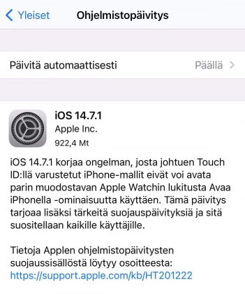 Muun muassa iOS 14.7.1 on nyt ladattavissa.