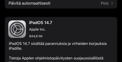 iPadOS 14.7 on nyt ladattavissa.