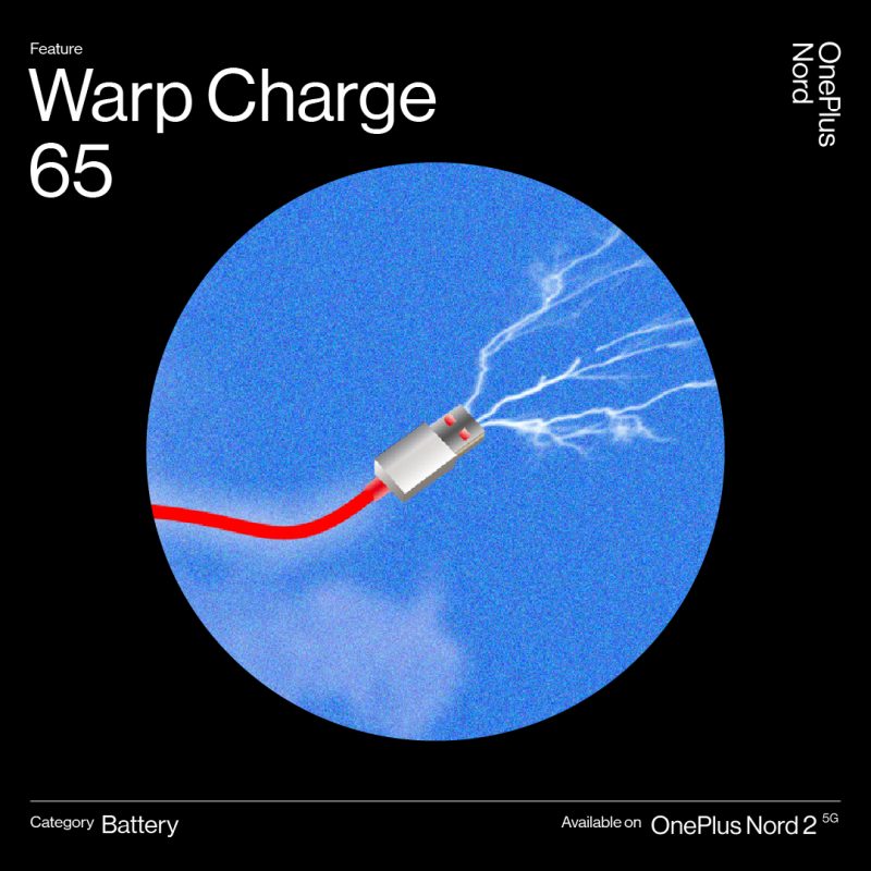 OnePlus Nord 2 5G tukee 65 watin Warp Charge 65 -pikalatausta.