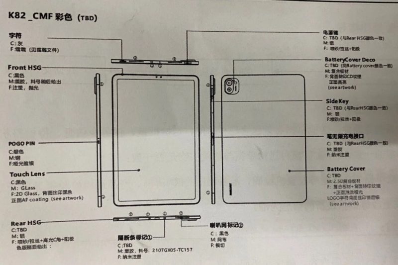 Xiaomin K82-mallikoodin tablettilaitteen piirroskuva.