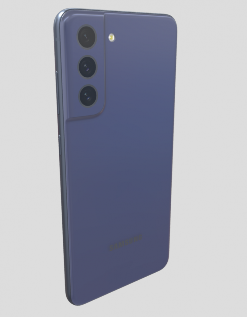 Sinisen Galaxy S21 FE:n 3D-mallinnos.