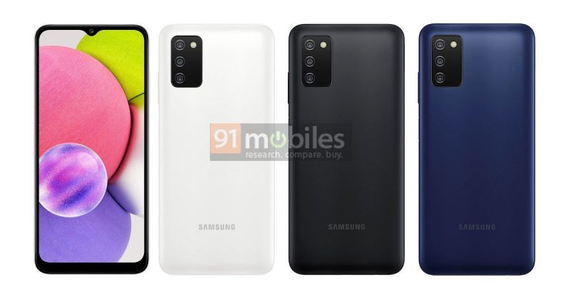Samsung Galaxy A03s:n eri värivaihtoehdot. Kuva: 91mobiles.